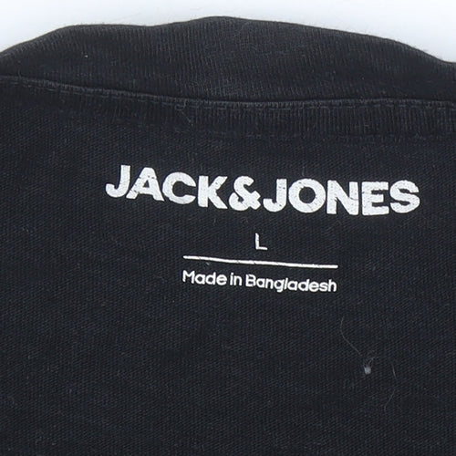 Jack & Jones Men's Black Beige Crew Neck Short Sleeve T-Shirt L