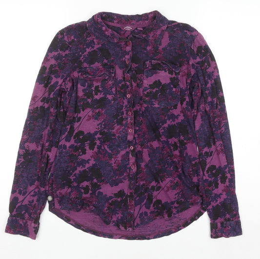 FatFace Women's Purple Floral Cotton Long Sleeve Button-Up Shirt Size 8
