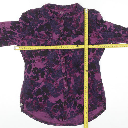 FatFace Women's Purple Floral Cotton Long Sleeve Button-Up Shirt Size 8