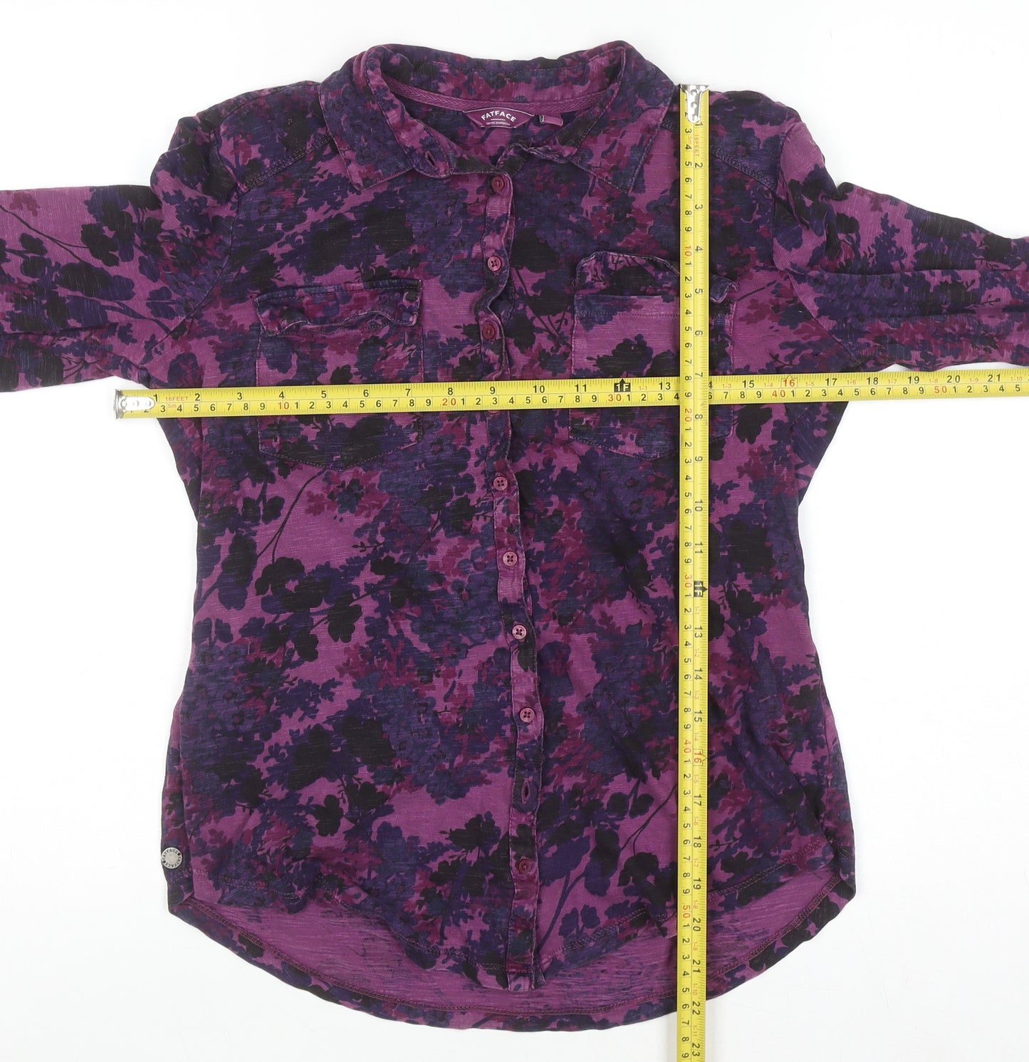 FatFace Women's Purple Floral Cotton Long Sleeve Button-Up Shirt Size 8