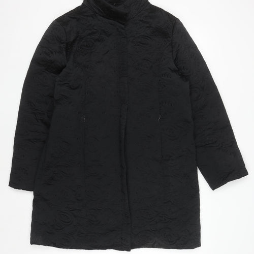Kookai Women’s Black Quilted Long Coat Size 14 Elegant Overcoat