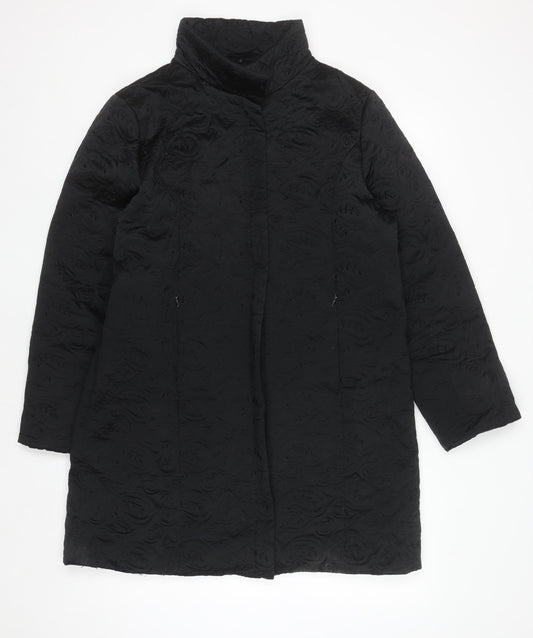 Kookai Women’s Black Quilted Long Coat Size 14 Elegant Overcoat