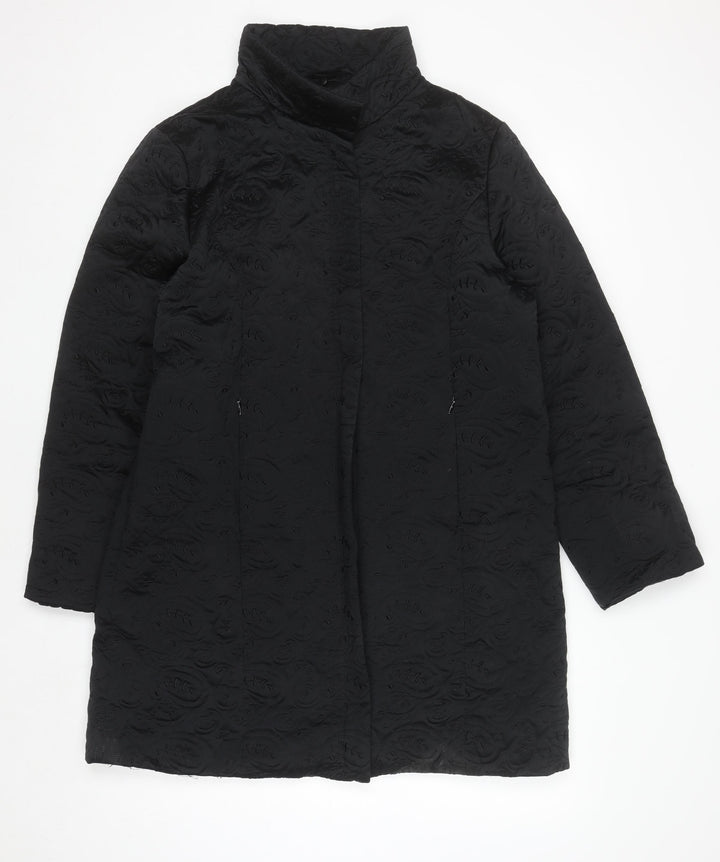 Kookai Women’s Black Quilted Long Coat Size 14 Elegant Overcoat