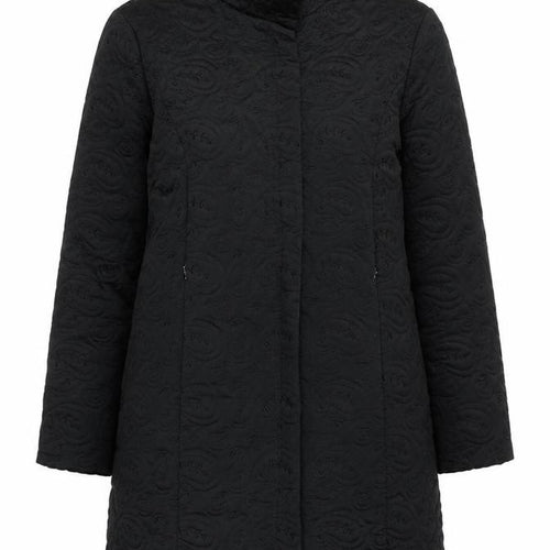 Kookai Women’s Black Quilted Long Coat Size 14 Elegant Overcoat