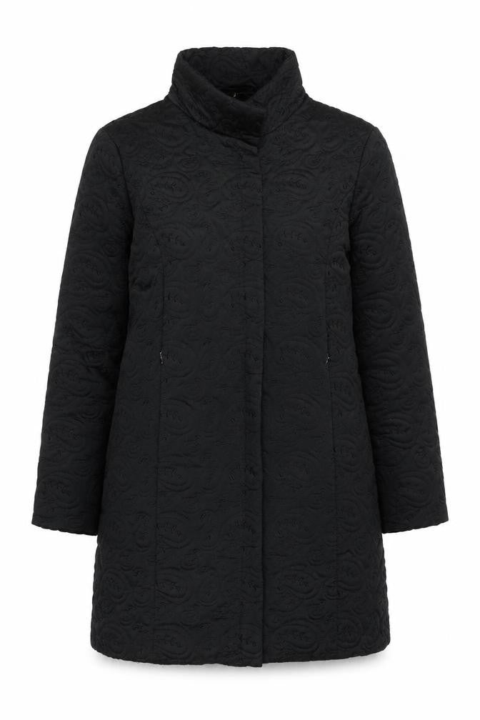 Kookai Women’s Black Quilted Long Coat Size 14 Elegant Overcoat