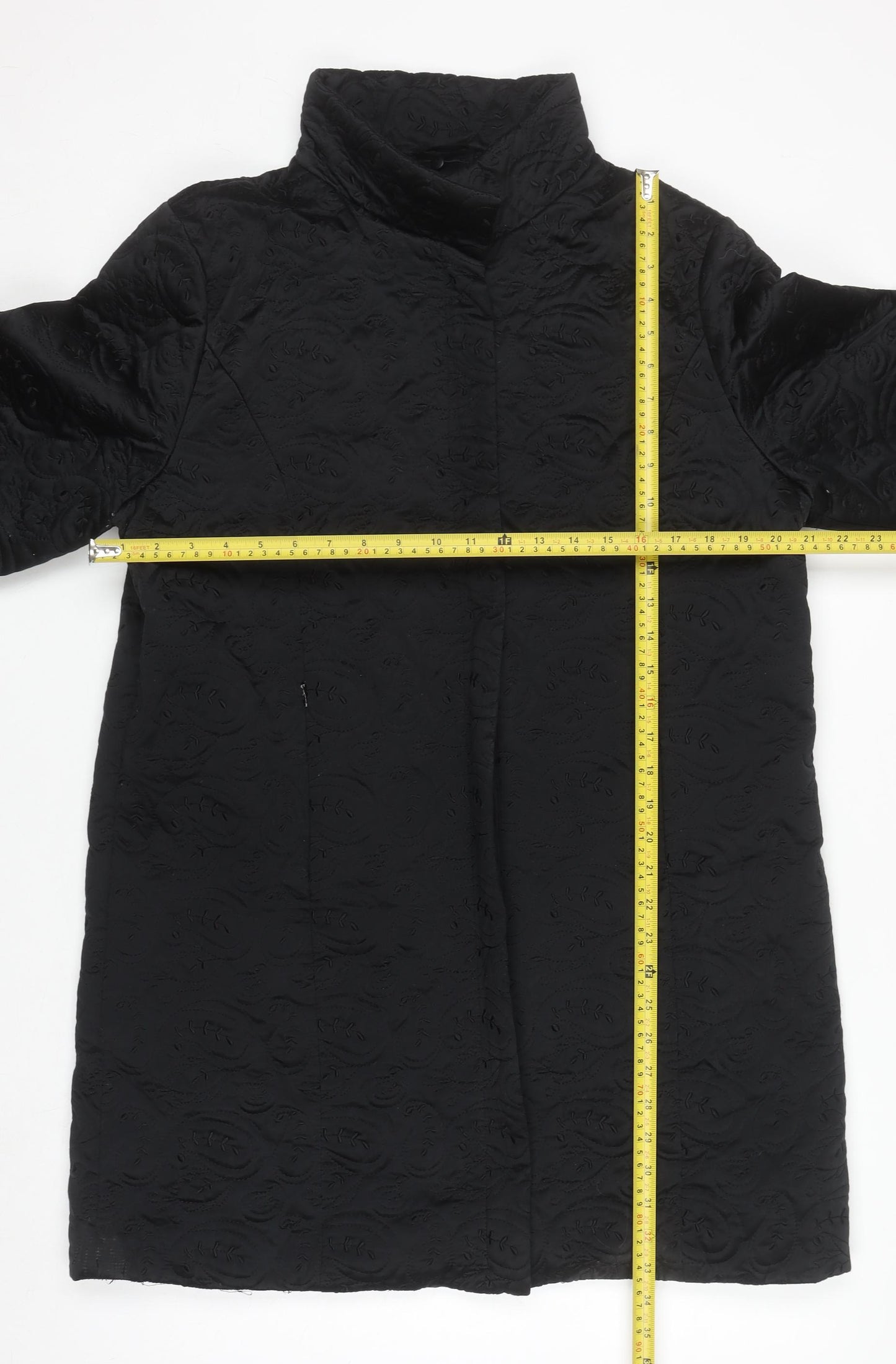 Kookai Women’s Black Quilted Long Coat Size 14 Elegant Overcoat