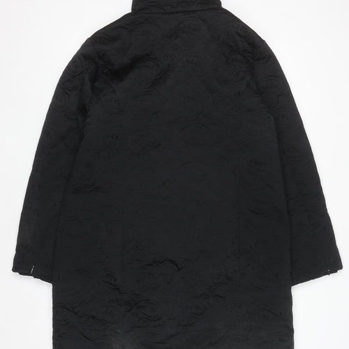 Kookai Women’s Black Quilted Long Coat Size 14 Elegant Overcoat