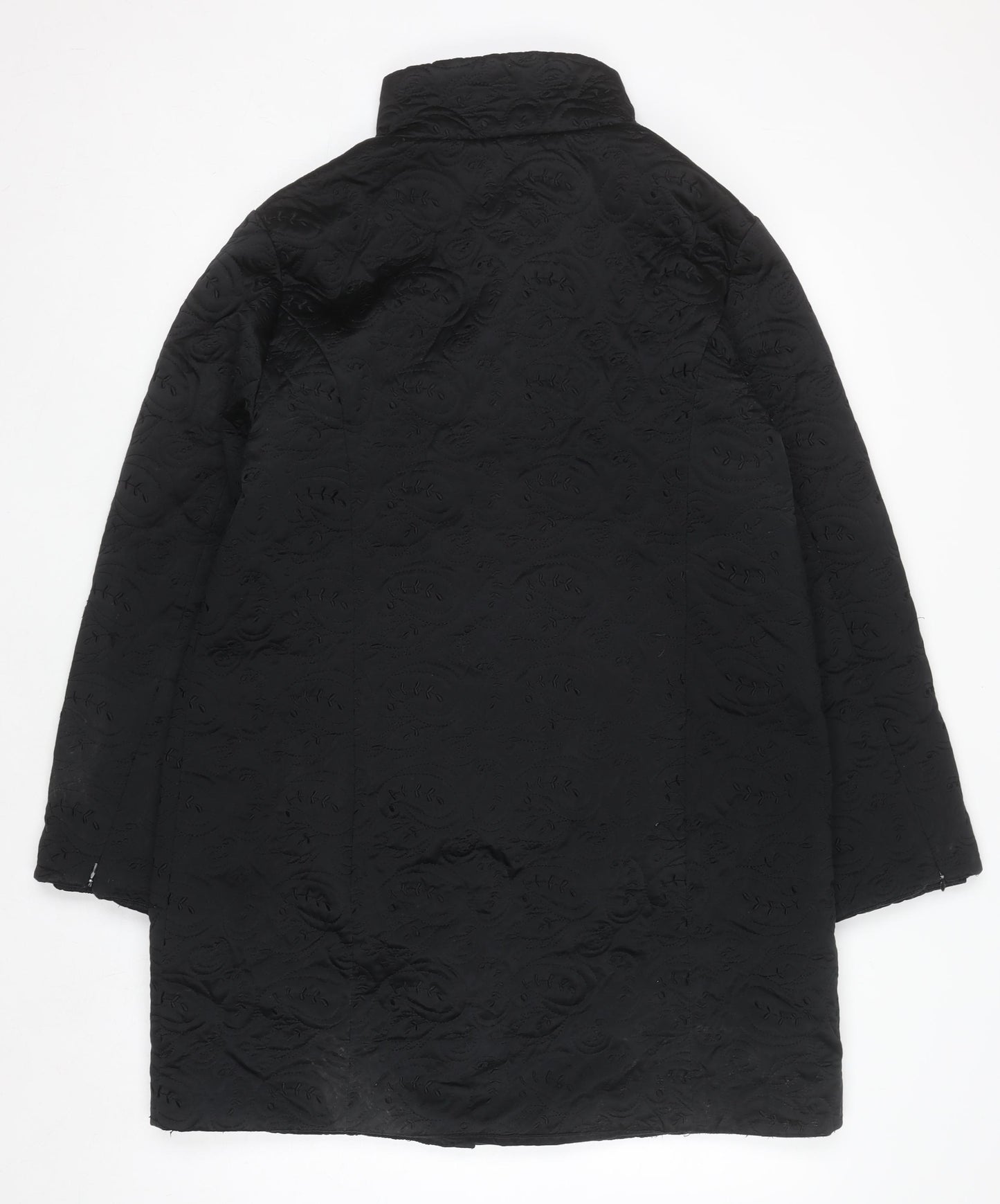 Kookai Women’s Black Quilted Long Coat Size 14 Elegant Overcoat