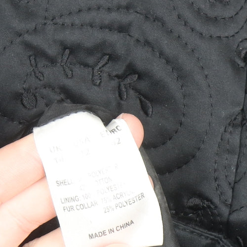 Kookai Women’s Black Quilted Long Coat Size 14 Elegant Overcoat