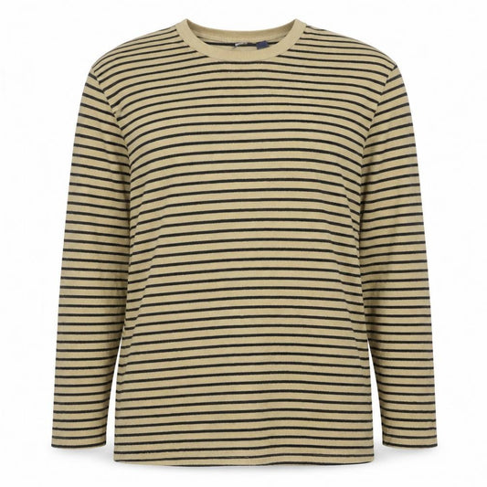 Front view of Lands' End Men's Beige Stripe Long Sleeve Casual Top XXL