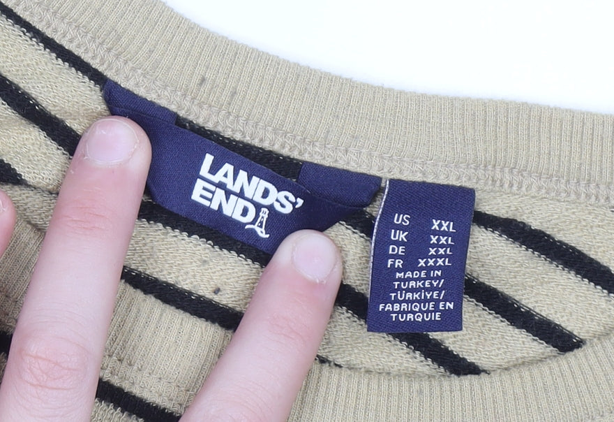 Lands' End Men's Beige Stripe Long Sleeve Casual Top XXL