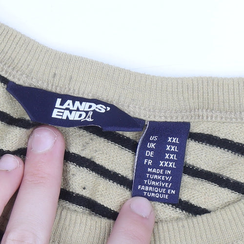 Lands' End Men's Beige Stripe Long Sleeve Casual Top XXL
