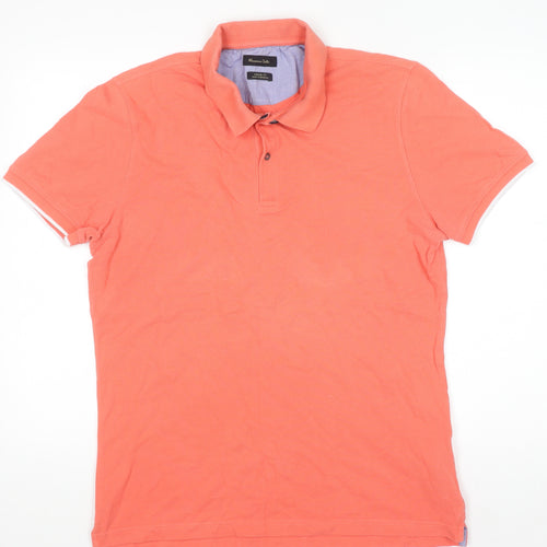 Massimo Dutti Mens Orange Cotton Casual Fit Polo Shirt XL