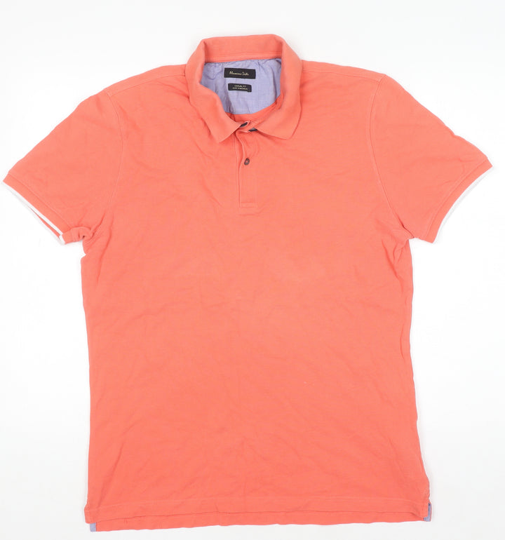 Massimo Dutti Mens Orange Cotton Casual Fit Polo Shirt XL