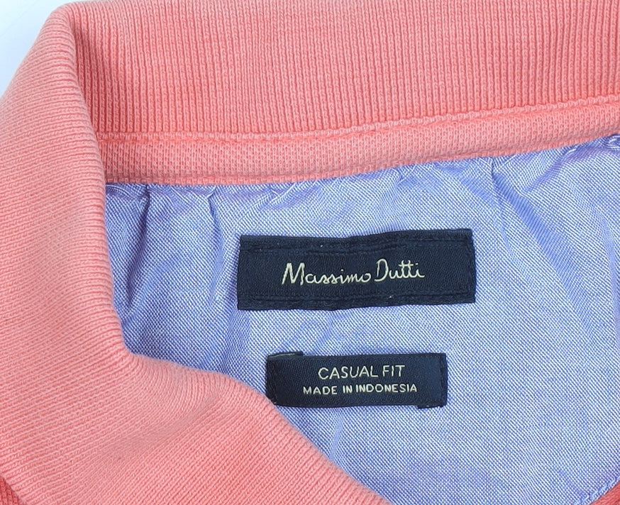 Massimo Dutti Mens Orange Cotton Casual Fit Polo Shirt XL