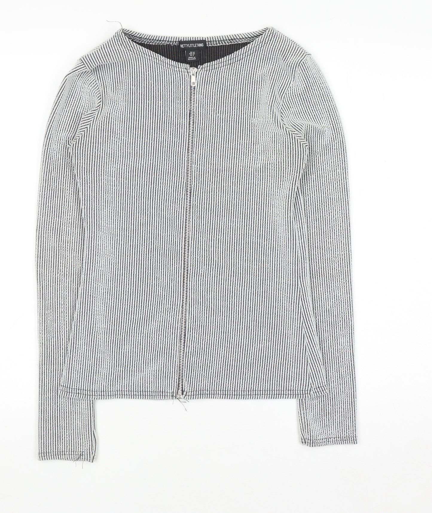 PrettyLittleThing Women’s Grey Striped Zip-Up Slim Jacket UK 10
