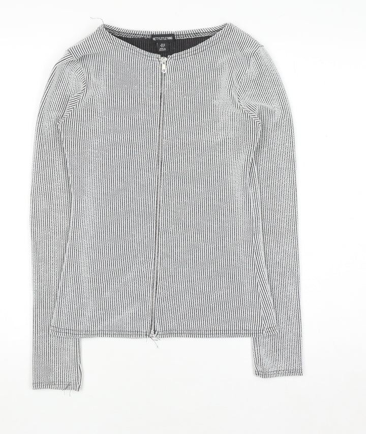 PrettyLittleThing Women’s Grey Striped Zip-Up Slim Jacket UK 10