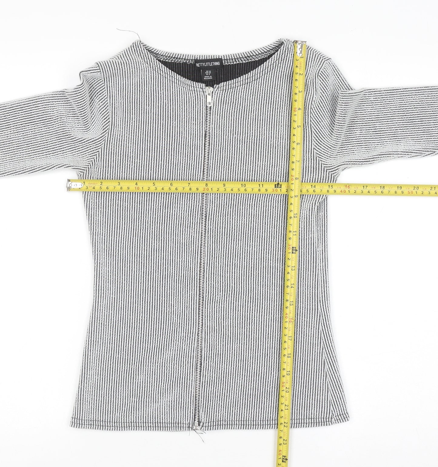 PrettyLittleThing Women’s Grey Striped Zip-Up Slim Jacket UK 10