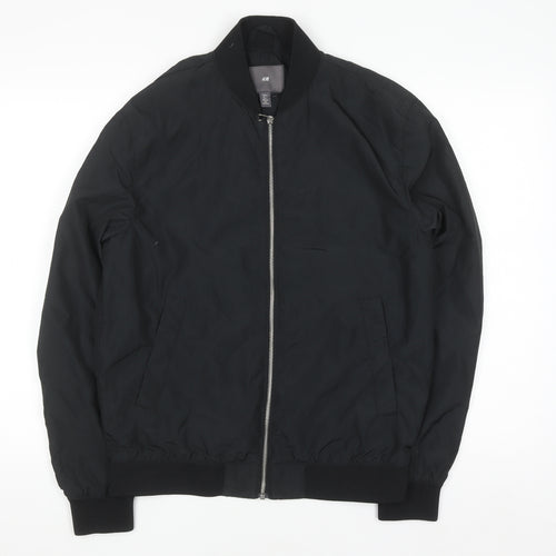 H&M Men's Black Bomber Jacket Size S Regular Fit Casual Zip
