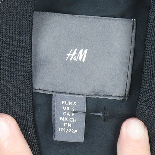 H&M Men's Black Bomber Jacket Size S Regular Fit Casual Zip