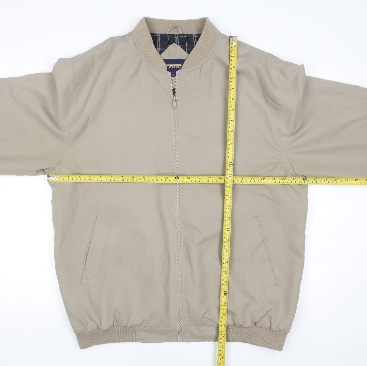 Woodville Mens Beige XL Bomber Jacket Polyester Full Zip Casual