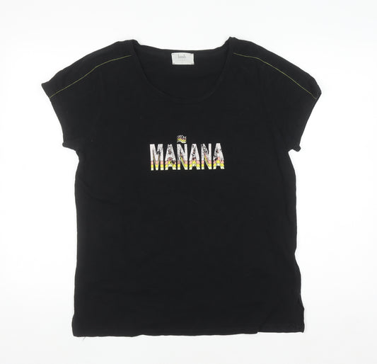 Hush Womens Black Cotton Embroidered Mañana T-Shirt Size M