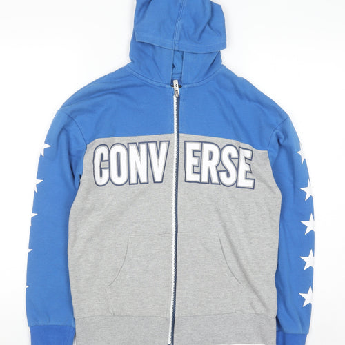 Converse Boys Blue Grey Full Zip Hoodie Size 12-13 Years Graphic Print
