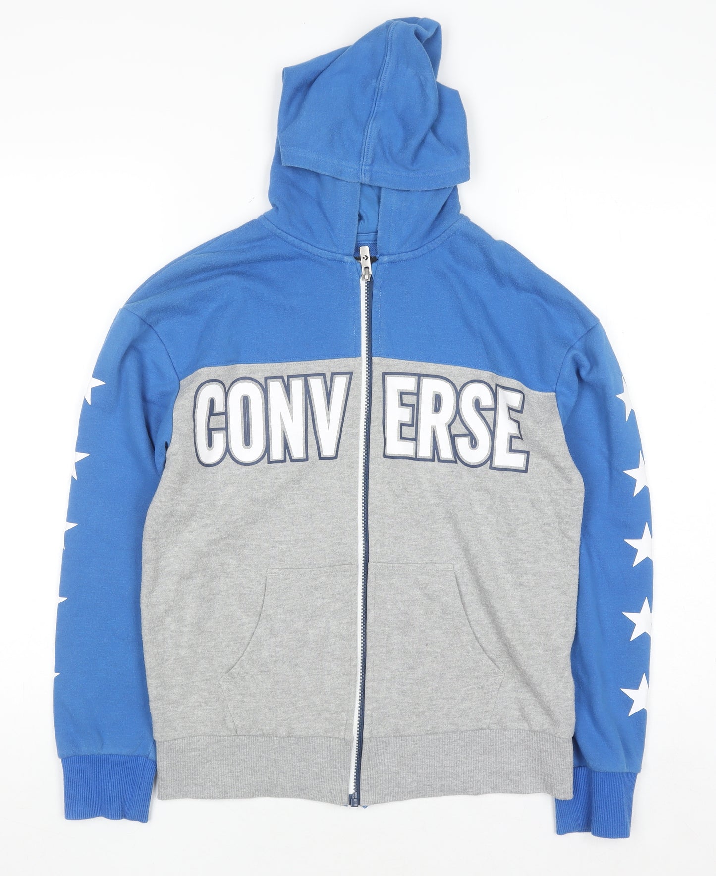 Converse Boys Blue Grey Full Zip Hoodie Size 12-13 Years Graphic Print