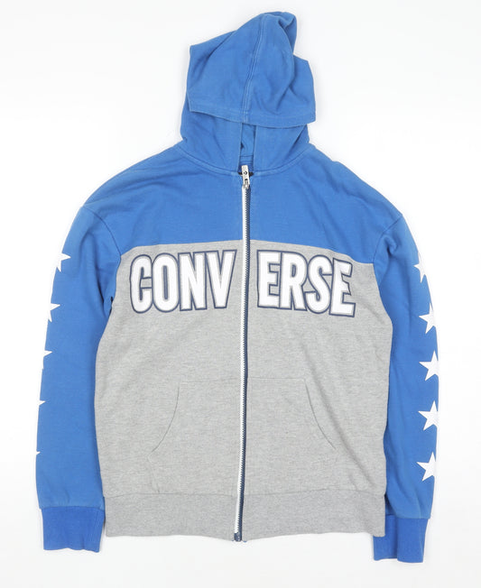 Converse Boys Blue Grey Full Zip Hoodie Size 12-13 Years Graphic Print