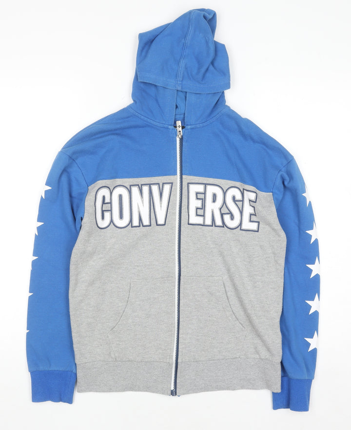 Converse Boys Blue Grey Full Zip Hoodie Size 12-13 Years Graphic Print