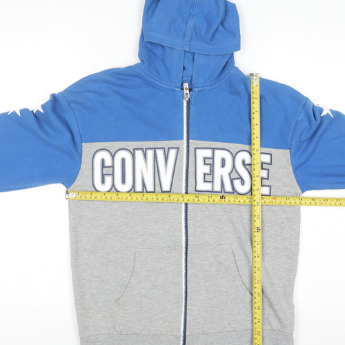 Converse Boys Blue Grey Full Zip Hoodie Size 12-13 Years Graphic Print