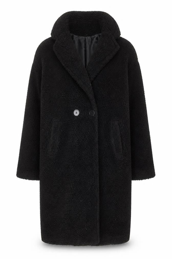 By Clara Women’s Black Long Fleece Overcoat L