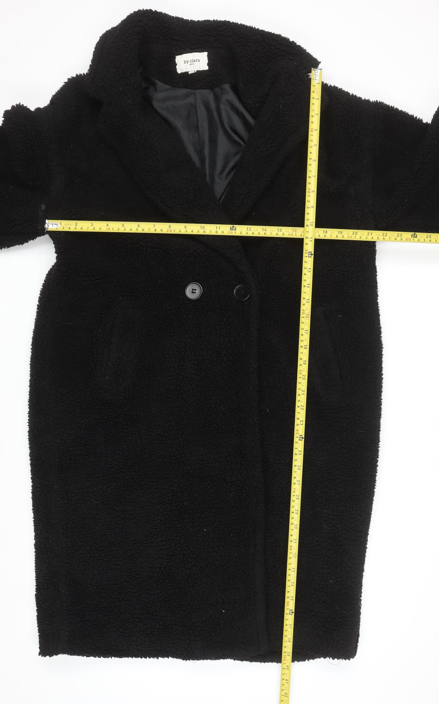 By Clara Women’s Black Long Fleece Overcoat L