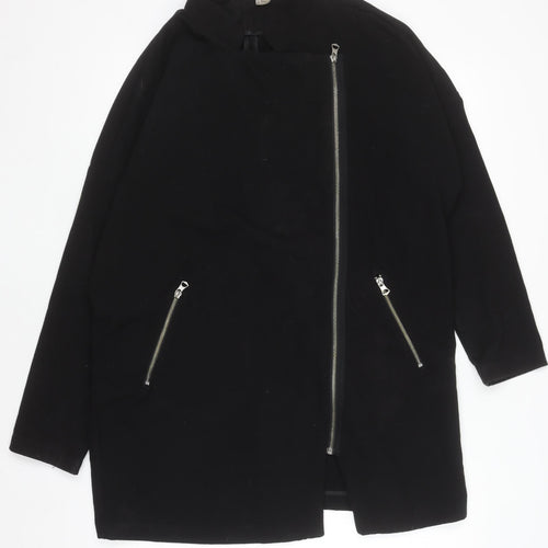 H&M Divided Women’s Black Mid-Length Zip Overcoat Size 14