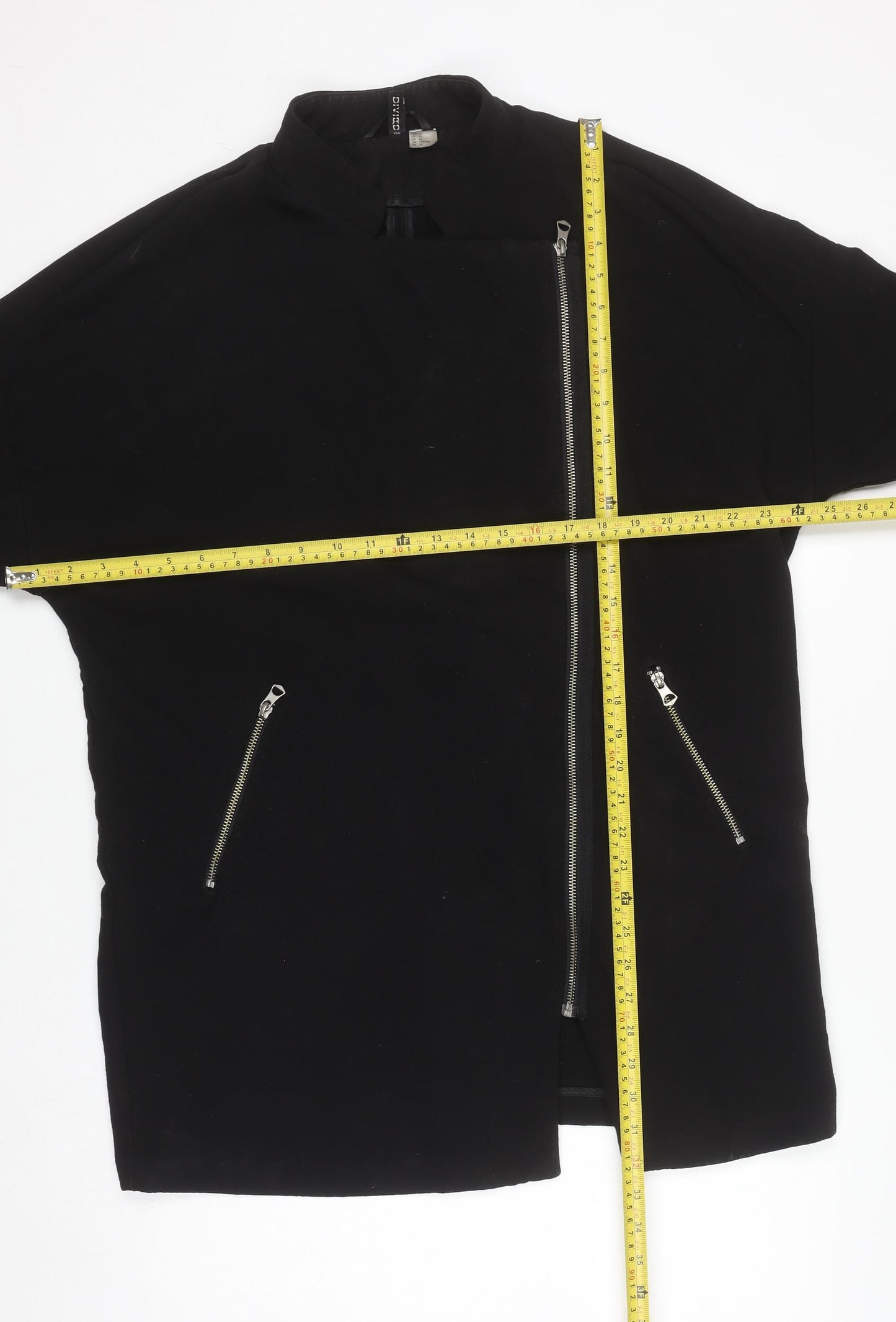 H&M Divided Women’s Black Mid-Length Zip Overcoat Size 14