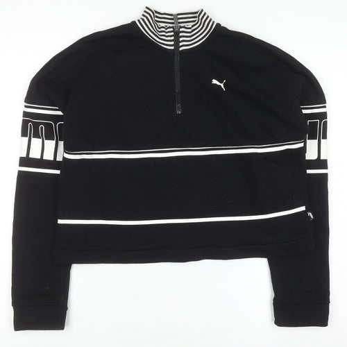 Puma Women's Black 1/4 Zip Sweatshirt Size 8 Striped Mock Neck