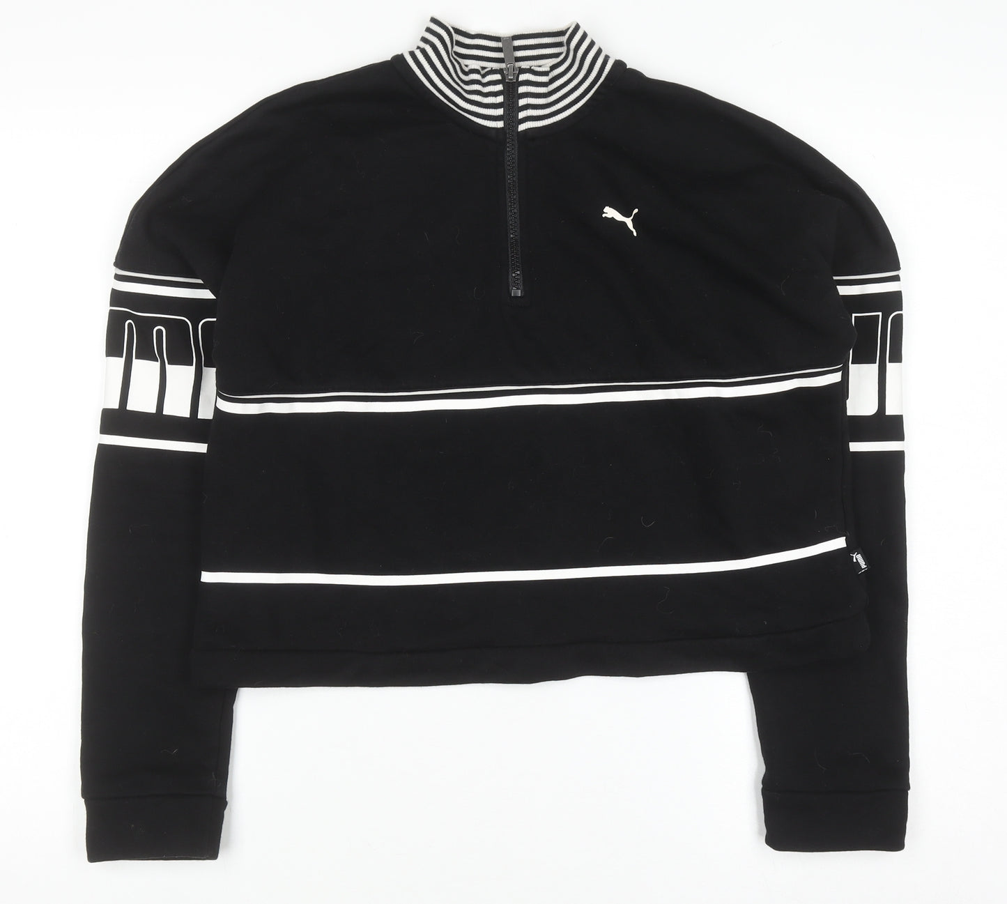 Puma Women's Black 1/4 Zip Sweatshirt Size 8 Striped Mock Neck