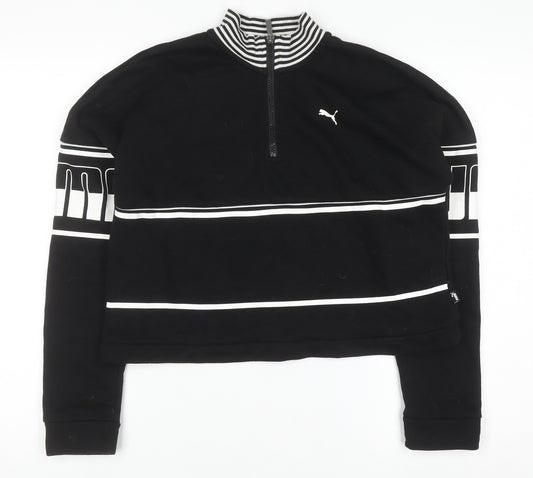 Puma Women's Black 1/4 Zip Sweatshirt Size 8 Striped Mock Neck