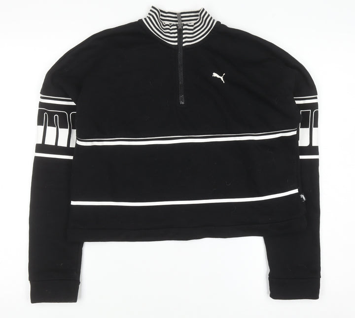 Puma Women's Black 1/4 Zip Sweatshirt Size 8 Striped Mock Neck
