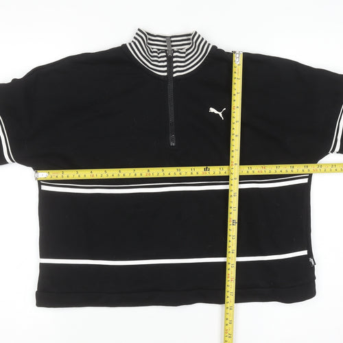 Puma Women's Black 1/4 Zip Sweatshirt Size 8 Striped Mock Neck