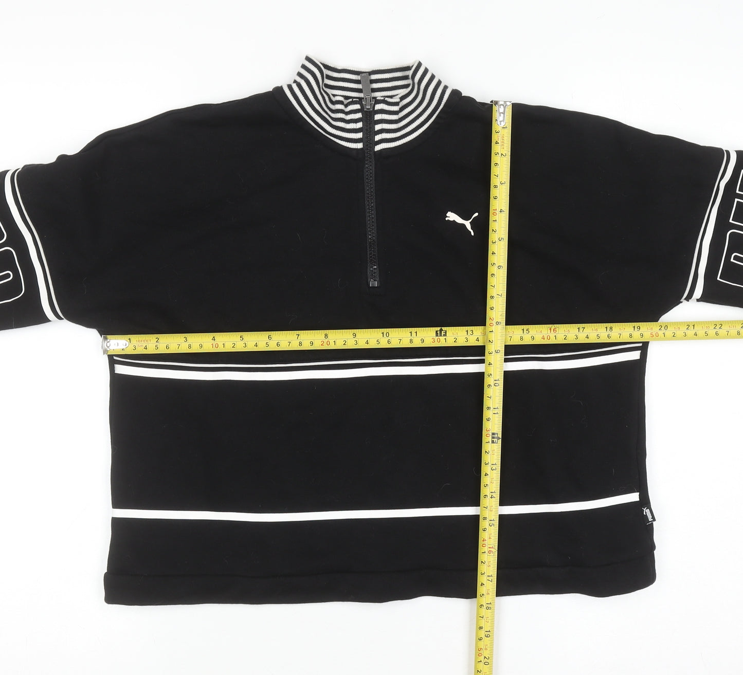 Puma Women's Black 1/4 Zip Sweatshirt Size 8 Striped Mock Neck