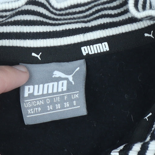 Puma Women's Black 1/4 Zip Sweatshirt Size 8 Striped Mock Neck