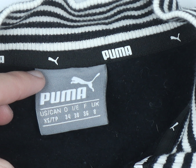 Puma Women's Black 1/4 Zip Sweatshirt Size 8 Striped Mock Neck
