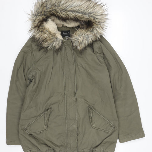 Brave Soul Women’s Green Faux Fur Hooded Parka Jacket Size 14