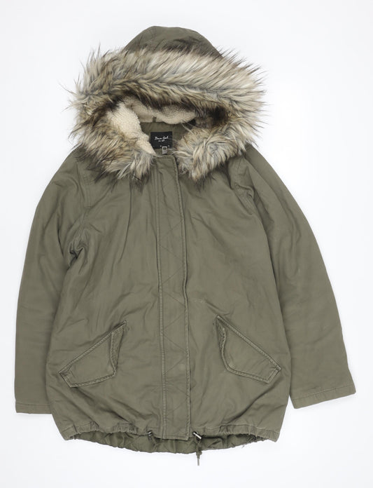 Brave Soul Women’s Green Faux Fur Hooded Parka Jacket Size 14