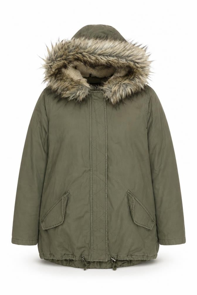 Brave Soul Women’s Green Faux Fur Hooded Parka Jacket Size 14