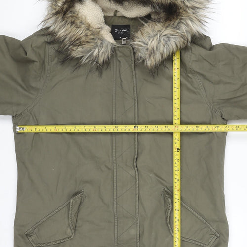 Brave Soul Women’s Green Faux Fur Hooded Parka Jacket Size 14