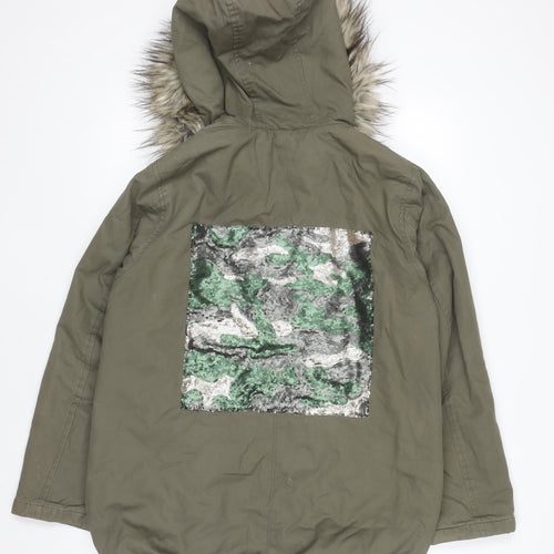 Brave Soul Women’s Green Faux Fur Hooded Parka Jacket Size 14