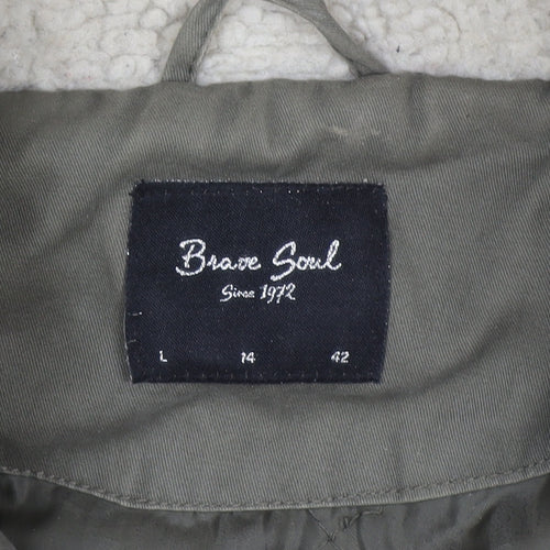 Brave Soul Women’s Green Faux Fur Hooded Parka Jacket Size 14