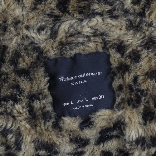 Zara Women Green Fur Hooded Parka Coat Size 14 Winter Lined